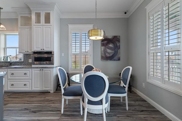 Dining room, Interior, Kitchen, Pendant Lights, Wood Texture Flooring