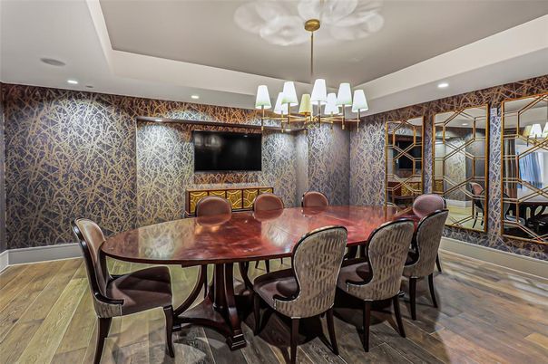 Dining room, Interior, Recessed Lighting, Wood Texture Flooring
