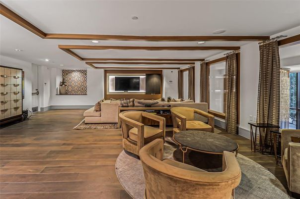 Dining room, Interior, Living room, Recessed Lighting, Wood Texture Flooring