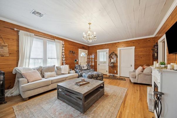 Chandelier, Interior, Living room, Wood Texture Flooring, Wooden Walls