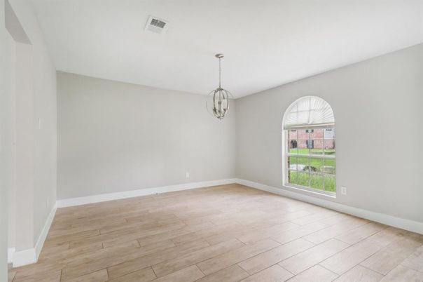 Empty room, Interior, Pendant Lights, Wood Texture Flooring