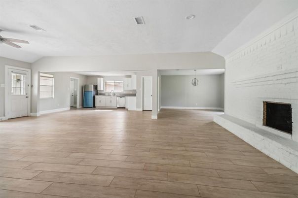 Empty room, Fireplace, Interior, Wood Texture Flooring