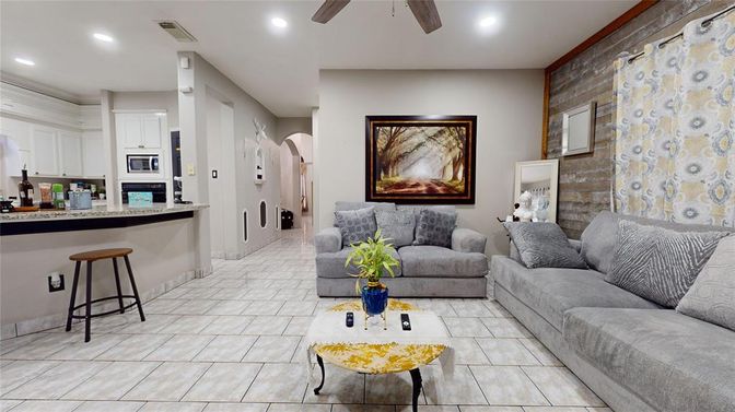 Interior, Kitchen, Living room, Recessed Lighting, Stone Walls