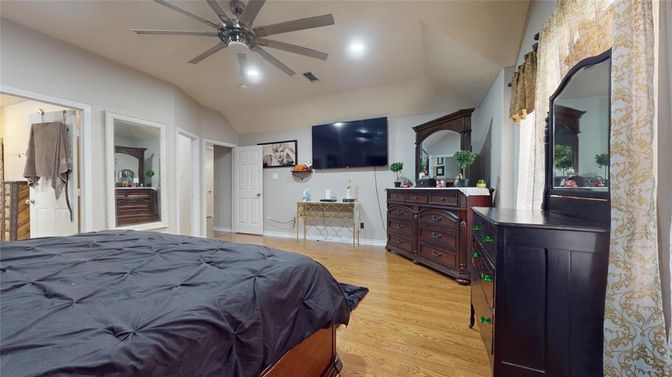 Bedroom, Interior, Recessed Lighting, Wood Texture Flooring