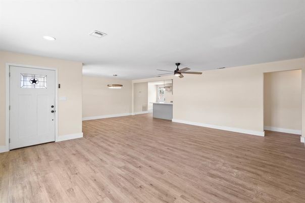 Empty room, Interior, Recessed Lighting, Wood Texture Flooring