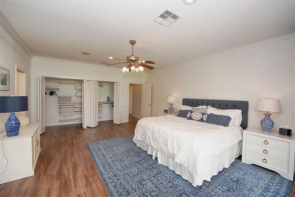 Bedroom, Interior, Recessed Lighting, Wood Texture Flooring