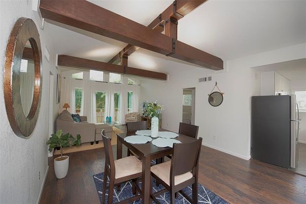 Dining room, Interior, Living room, Wooden Beams, Wood Texture Flooring