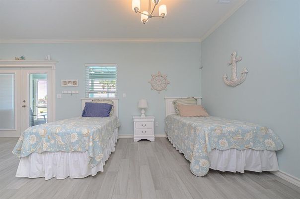Bedroom, Chandelier, Interior, Wood Texture Flooring