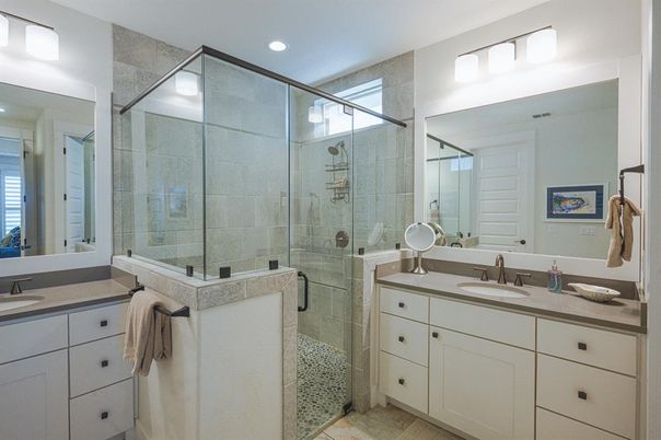 Bathroom, Dual Sink Vanities, Glass Shower, Interior, Recessed Lighting