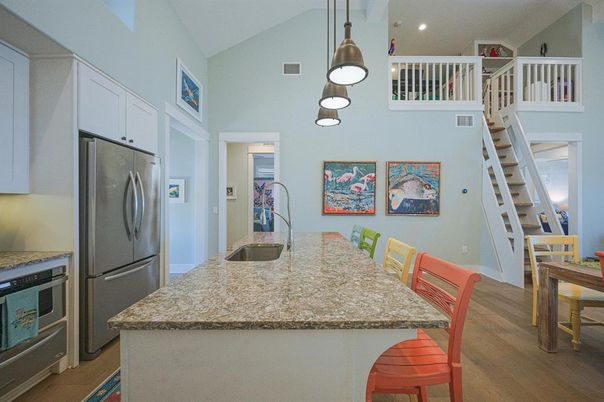 Interior, Kitchen, Pendant Lights, Recessed Lighting, Wood Texture Flooring