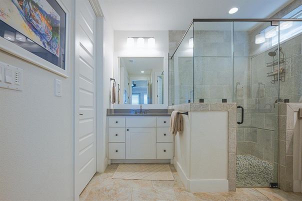 Bathroom, Glass Shower, Interior, Recessed Lighting