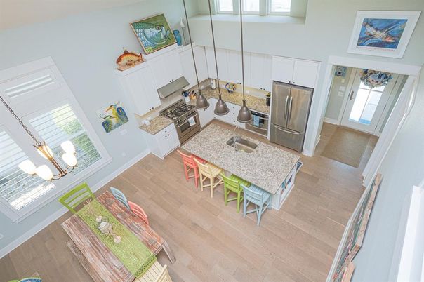 Dining room, Interior, Kitchen, Pendant Lights, Stainless Steel Appliances, Wood Texture Flooring