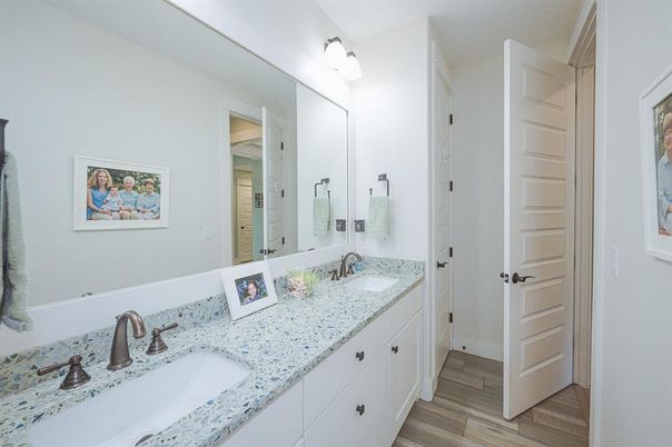 Bathroom, Dual Sink Vanities, Interior, Wood Texture Flooring