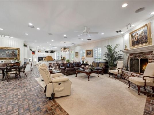 Chandelier, Dining room, Fireplace, Interior, Living room, Recessed Lighting