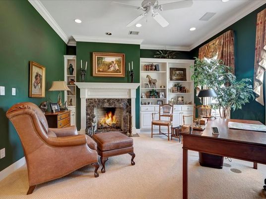 Fireplace, Home Office, Interior, Recessed Lighting