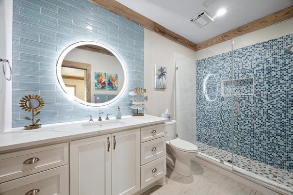 Bathroom, Glass Shower, Interior, Recessed Lighting