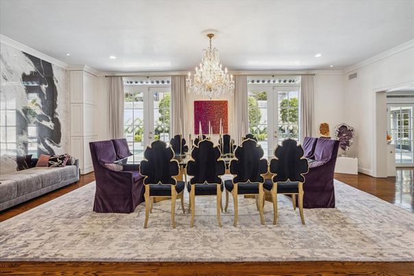 Chandelier, Dining room, Interior, Living room, Recessed Lighting, Wood Texture Flooring