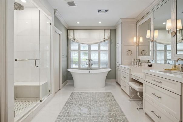 Bathroom, Dual Sink Vanities, Free Standing Baths, Glass Shower, Interior, Recessed Lighting