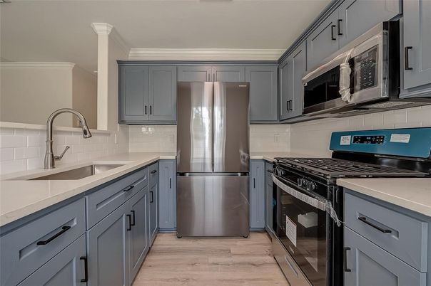 Interior, Kitchen, Stainless Steel Appliances, Wood Texture Flooring