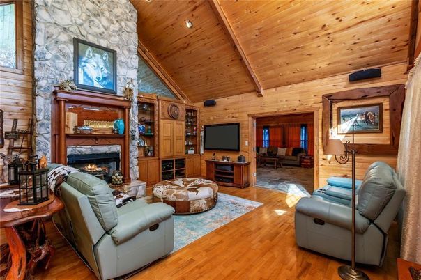 Fireplace, Interior, Living room, Stone Walls, Wooden Beams, Wooden Ceilings, Wood Texture Flooring, Wooden Walls
