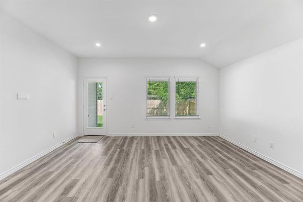 Empty room, Interior, Recessed Lighting, Wood Texture Flooring