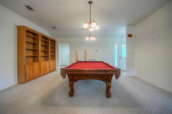 Billiard Table, Chandelier, Game Room, Interior, Pendant Lights