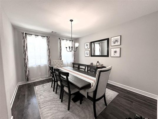 Chandelier, Dining room, Interior, Pendant Lights, Wood Texture Flooring