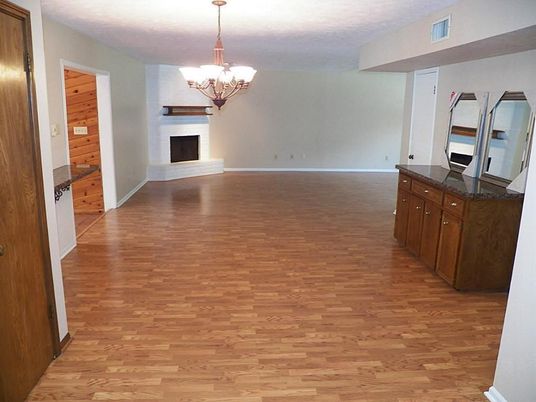Chandelier, Empty room, Fireplace, Interior, Wood Texture Flooring