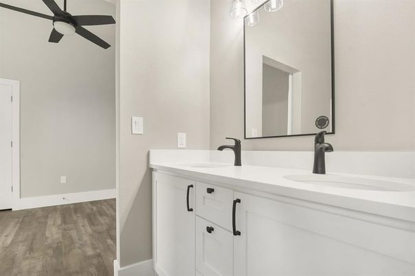 Bathroom, Dual Sink Vanities, Interior, Wood Texture Flooring