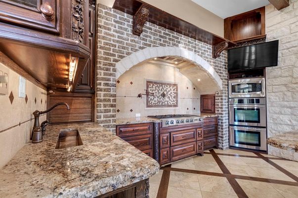 Interior, Kitchen, Stainless Steel Appliances, Stone Walls