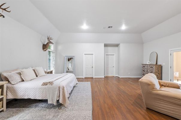 Bedroom, Interior, Recessed Lighting, Wood Texture Flooring