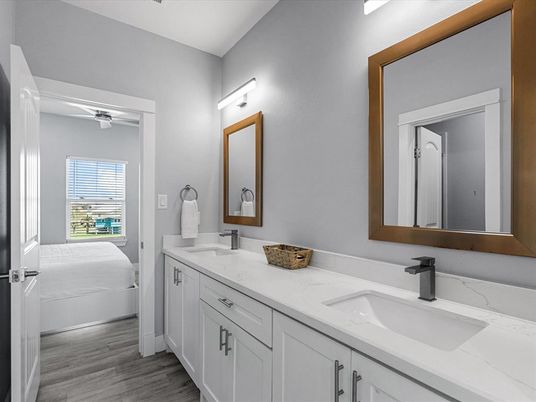 Bathroom, Dual Sink Vanities, Interior, Wood Texture Flooring