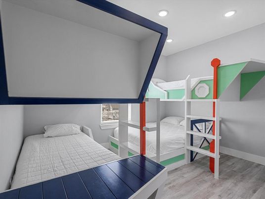 Bedroom, Interior, Recessed Lighting, Wood Texture Flooring