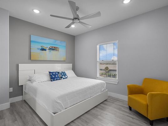 Bedroom, Interior, Recessed Lighting, Wood Texture Flooring