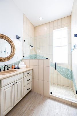 Bathroom, Glass Shower, Interior, Recessed Lighting