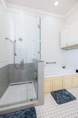 Bathroom, Glass Shower, Interior, Recessed Lighting