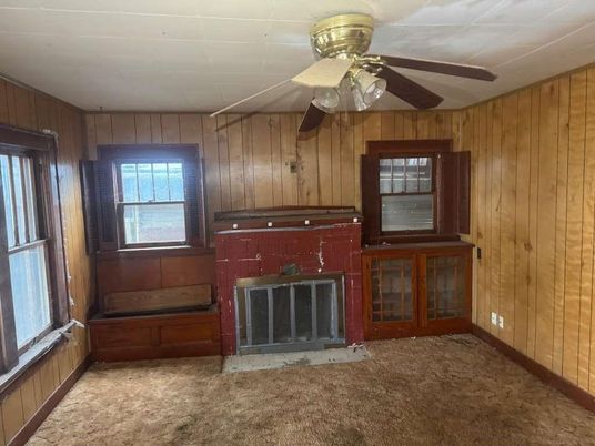 Empty room, Fireplace, Interior, Wooden Walls