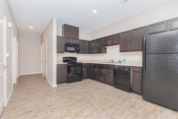 Interior, Kitchen, Recessed Lighting, Wood Texture Flooring