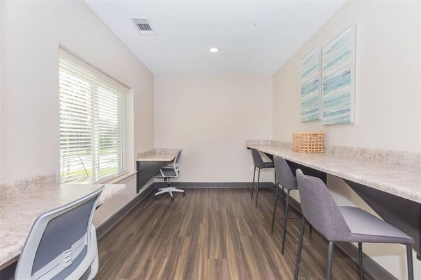 Home Office, Interior, Recessed Lighting, Wood Texture Flooring