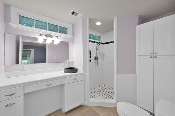 Bathroom, Interior, Recessed Lighting, Tile Countertops
