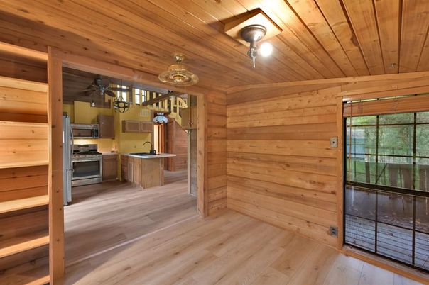Chandelier, Interior, Kitchen, Wooden Ceilings, Wood Texture Flooring, Wooden Walls
