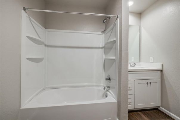 Bathroom, Interior, Recessed Lighting, Wood Texture Flooring