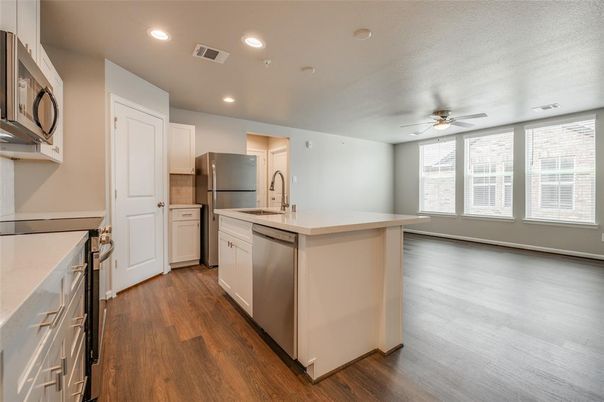 Interior, Kitchen, Recessed Lighting, Wood Texture Flooring