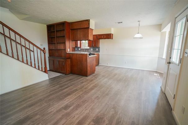 Interior, Kitchen, Pendant Lights, Wood Texture Flooring