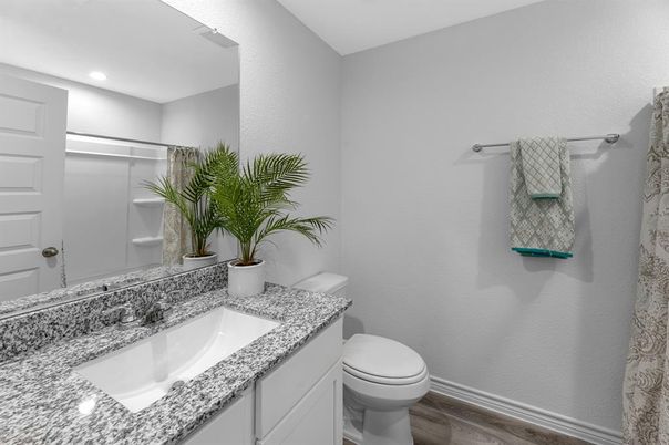 Bathroom, Interior, Recessed Lighting, Wood Texture Flooring