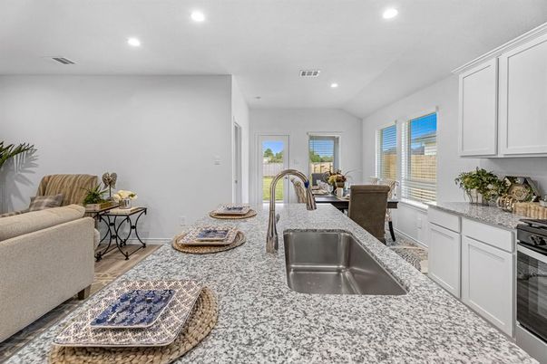 Dining room, Interior, Kitchen, Recessed Lighting, Stainless Steel Appliances, Wood Texture Flooring