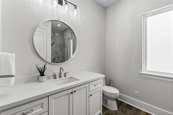 Bathroom, Interior, Marble Walls, Wood Texture Flooring