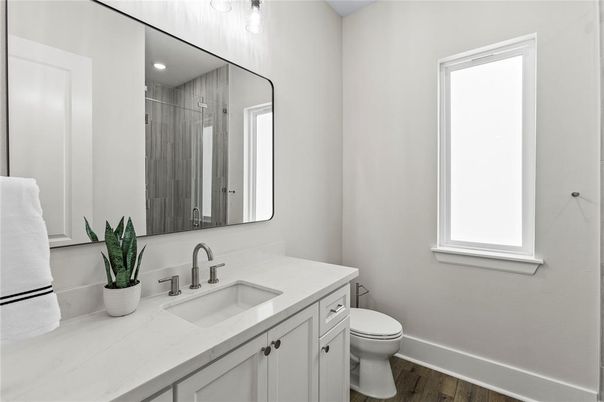 Bathroom, Interior, Recessed Lighting, Wood Texture Flooring