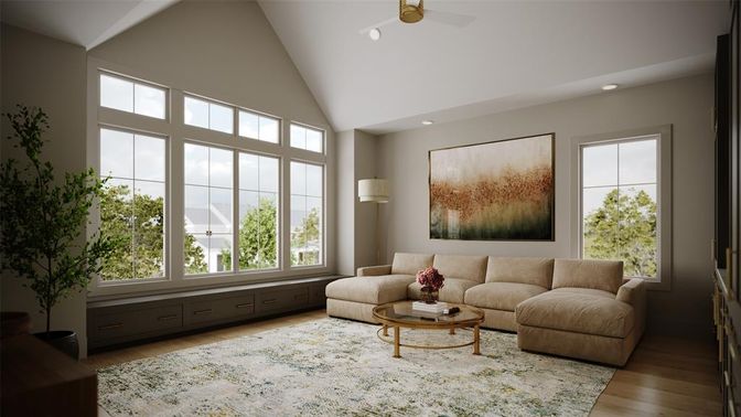 Interior, Living room, Recessed Lighting, Wood Texture Flooring