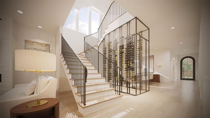 Interior, Pendant Lights, Recessed Lighting, Wine Storage, Wood Texture Flooring